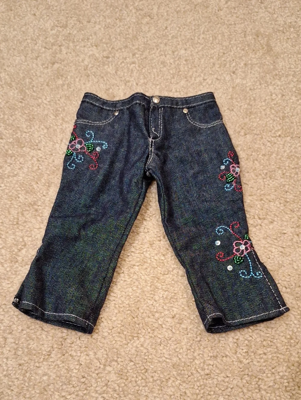 American Girl Jeans with Floral Bead Design